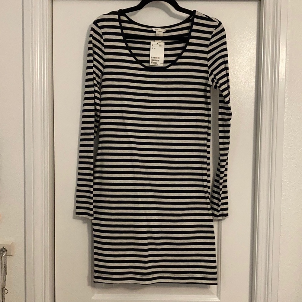 H&M Grey and Navy Striped Dress